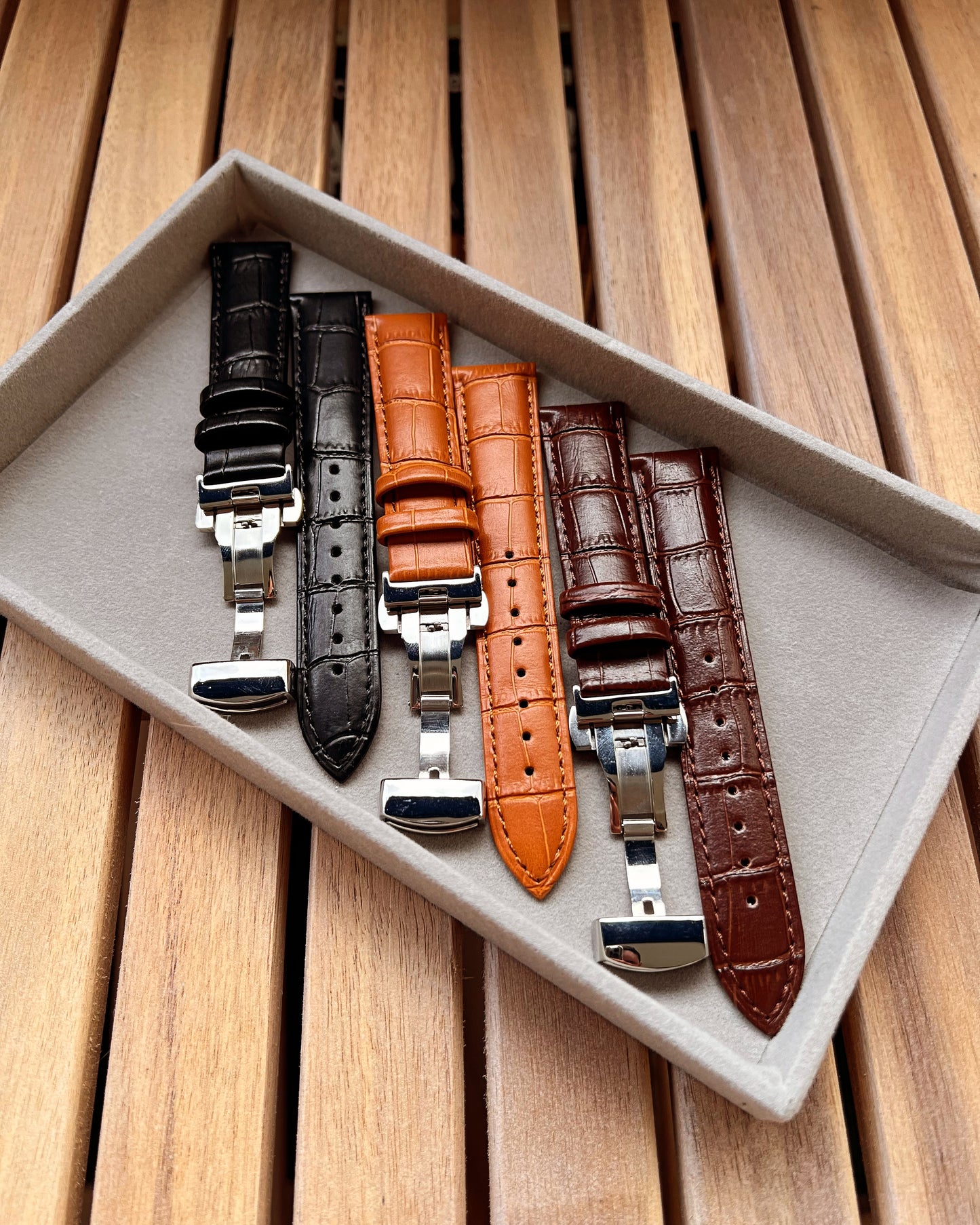 Bracelet Montre Cuir "Crocodile" - Boucle Déployante - Toutes Tailles