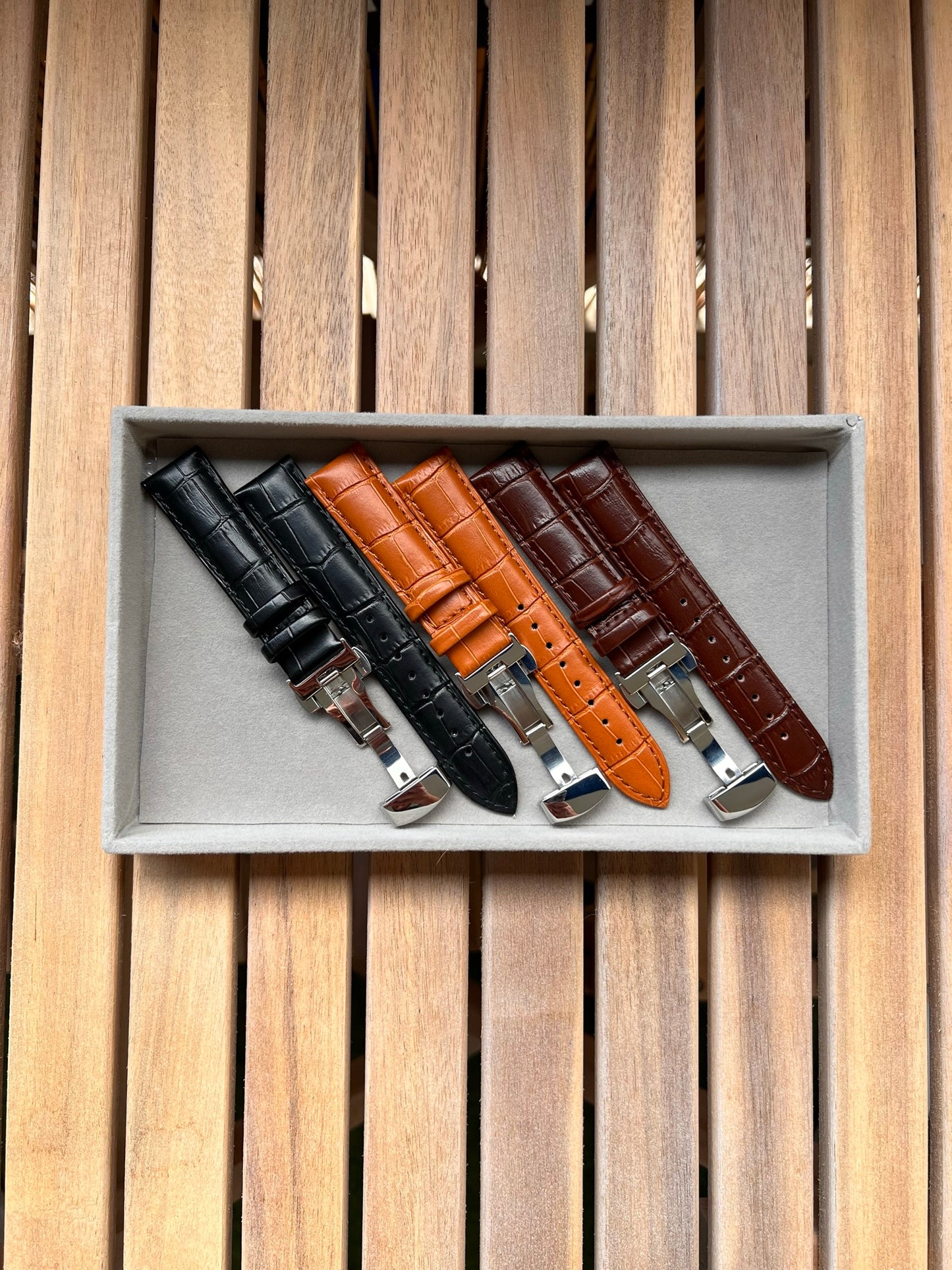 Bracelet Montre Cuir "Crocodile" - Boucle Déployante - Toutes Tailles