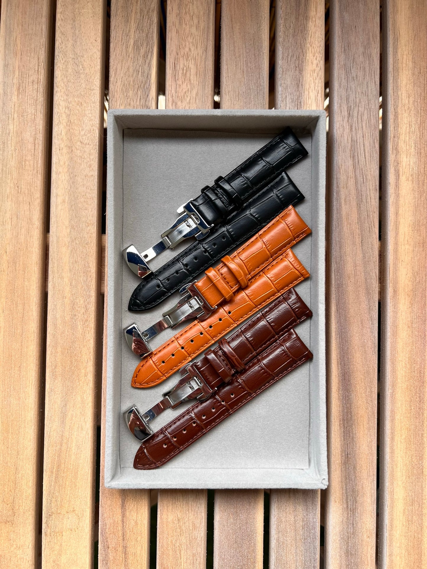 Bracelet Montre Cuir "Crocodile" - Boucle Déployante - Toutes Tailles