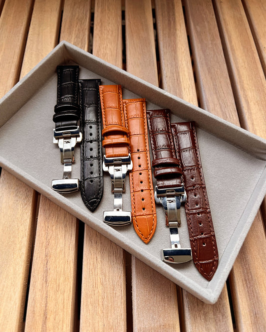 Bracelet Montre Cuir "Crocodile" - Boucle Déployante - Toutes Tailles