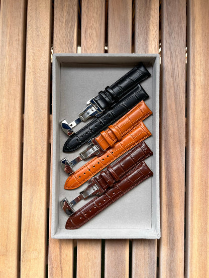 Bracelet Montre Cuir "Crocodile" - Boucle Déployante - Toutes Tailles