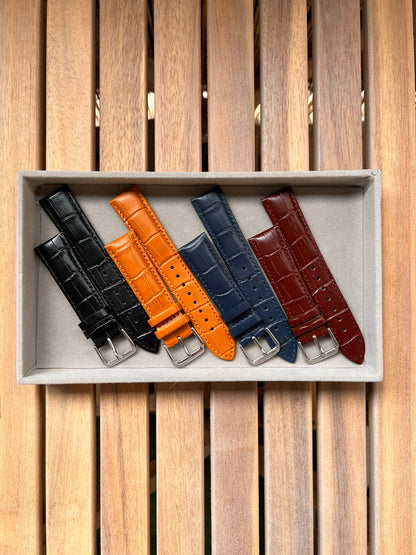 Bracelet Montre Cuir "Crocodile" Boucle Ardillon - Toutes Tailles